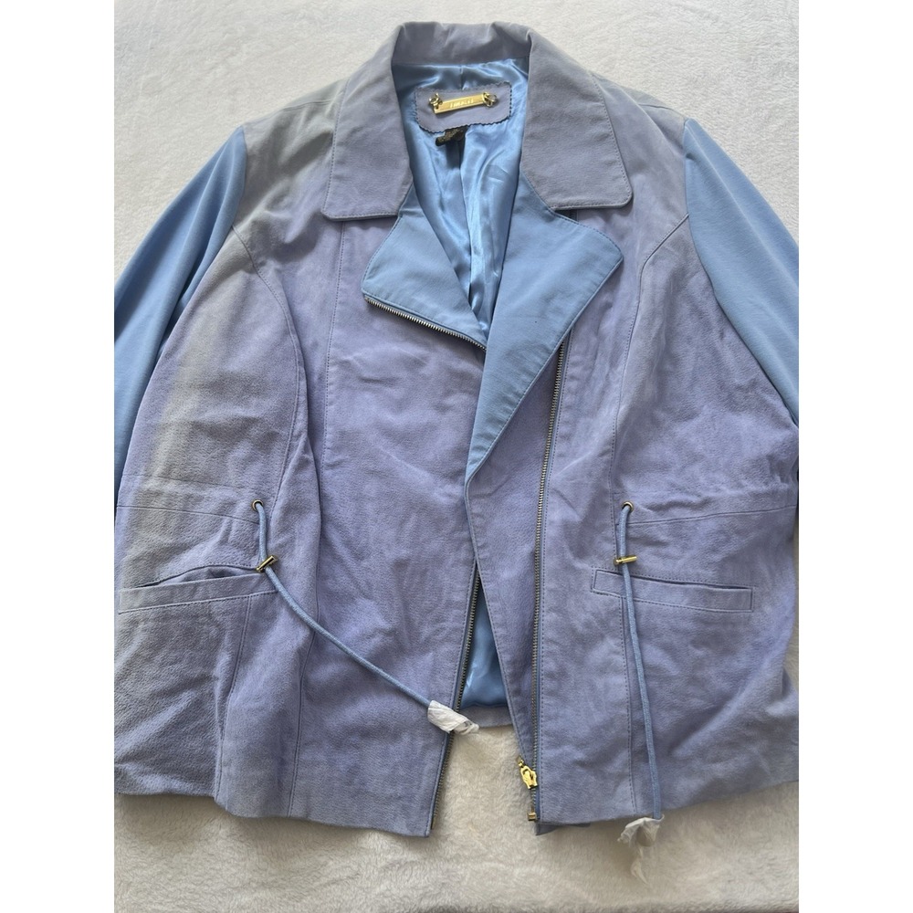 IMAN Platinum Genuine Suede Soho Jacket and Sexy Chic Scarf - 1X - Blue 4*10H